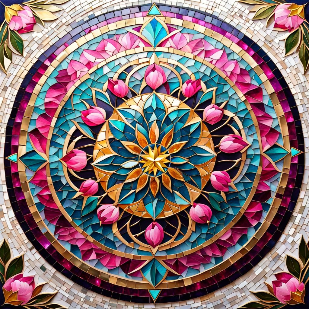 Gems Mosaic: Geometric Mandala with Golden Star