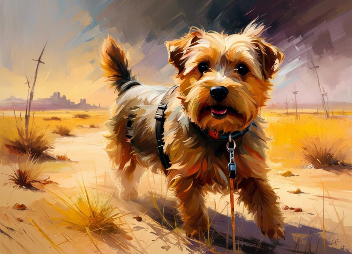Norfolk Terrier's Joyful Desert Sunrise Walk