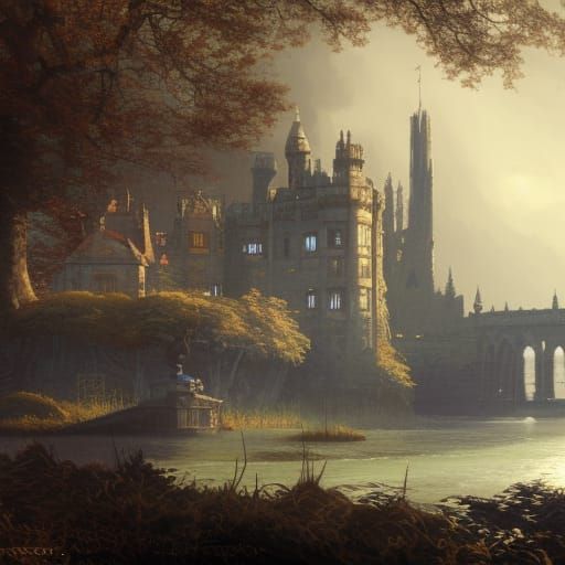 Victorian Lakeside Castle: A Dark Fantasy Masterpiece