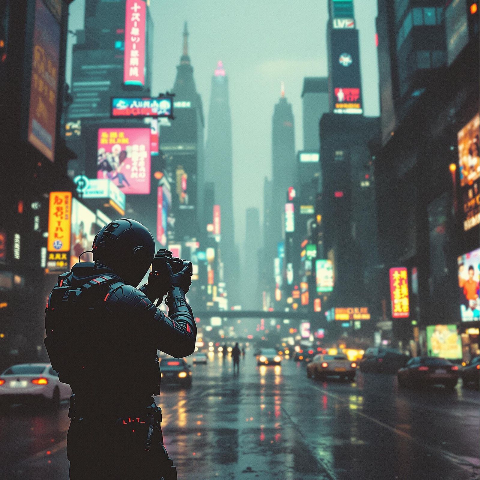 Cyberpunk Photographer Captures Neon City with Vintage Camer...