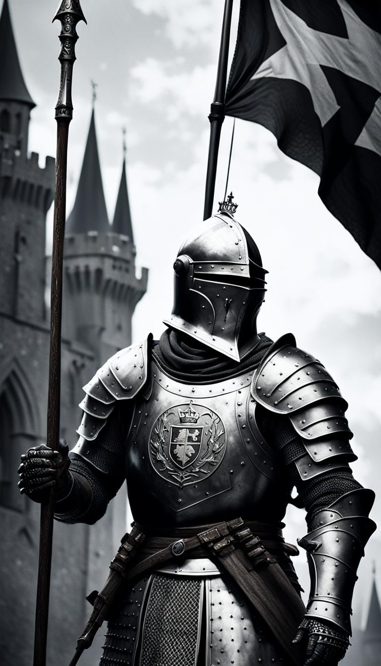 Medieval Knight with Lance and Flag in Frazetta Style