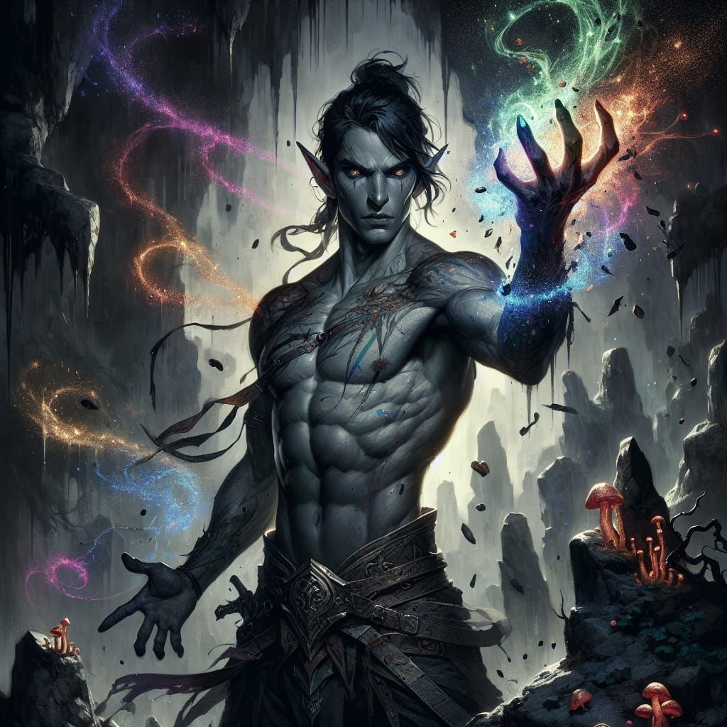 Dark Elf Wild Mage Unleashing Chaotic Magic