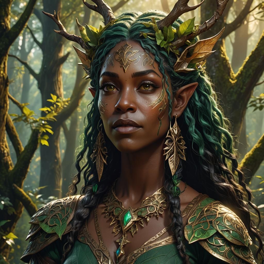 Wood Elf Sorceress Portrait in a Lush Forest