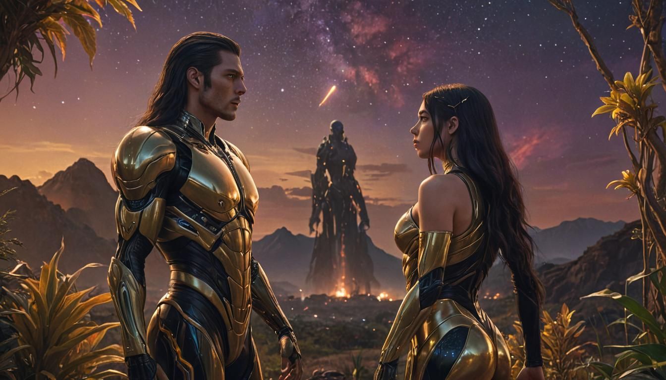 Sci-Fi Girl and Alien Landscape Illustration