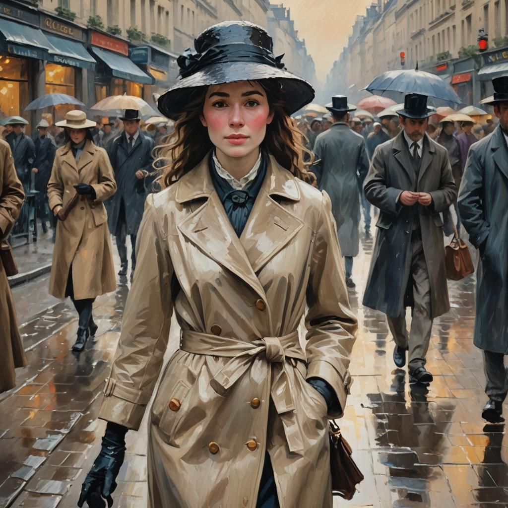 Woman in Paris Street: Impressionist Oil Painting