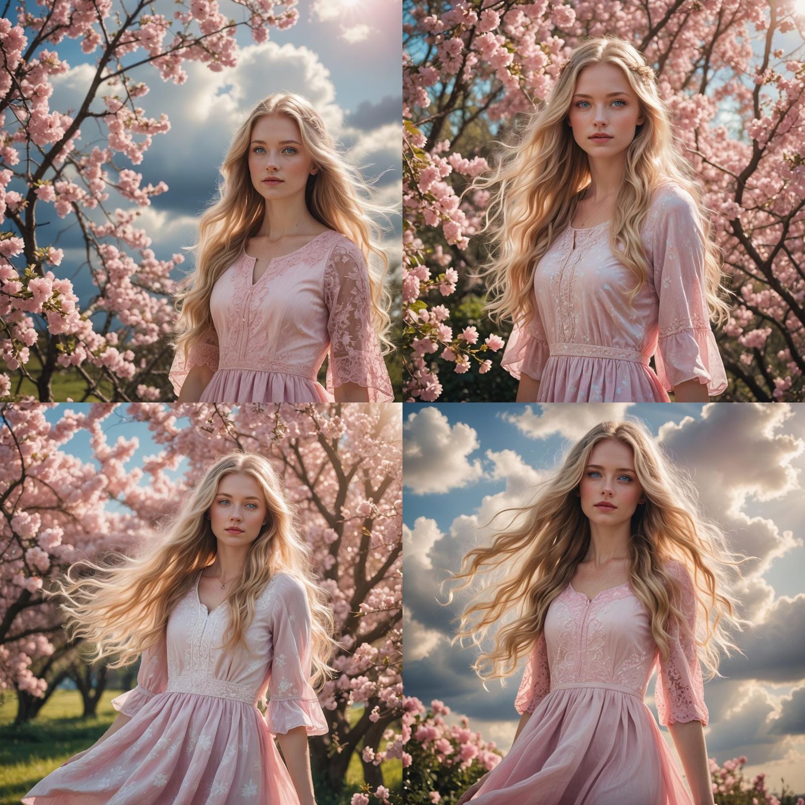 Blond Woman in Pink Dress Bathed in Light