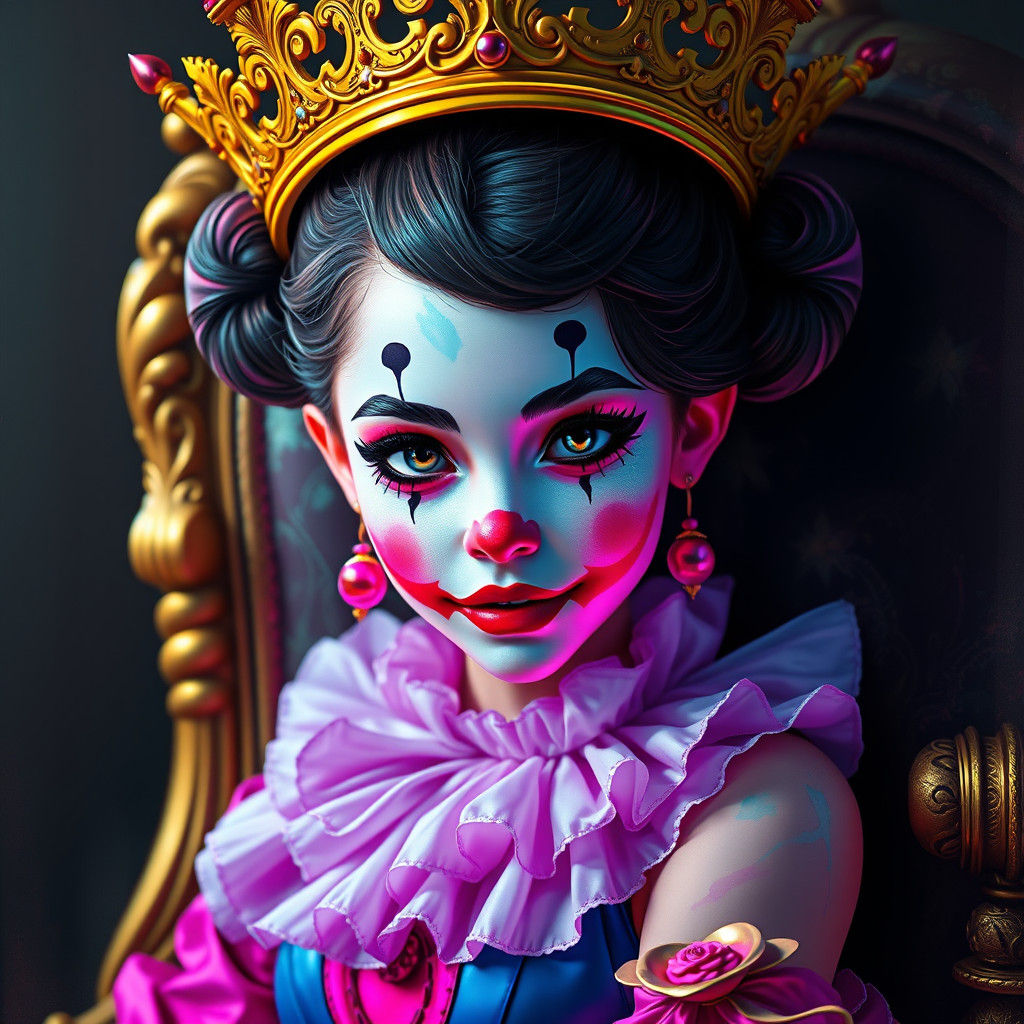 Vibrant Neon Portrait of a Clown Queen in all her Glory