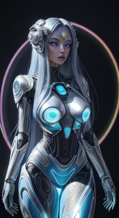 Beautiful Alien Girl with Rainbow Power Lines