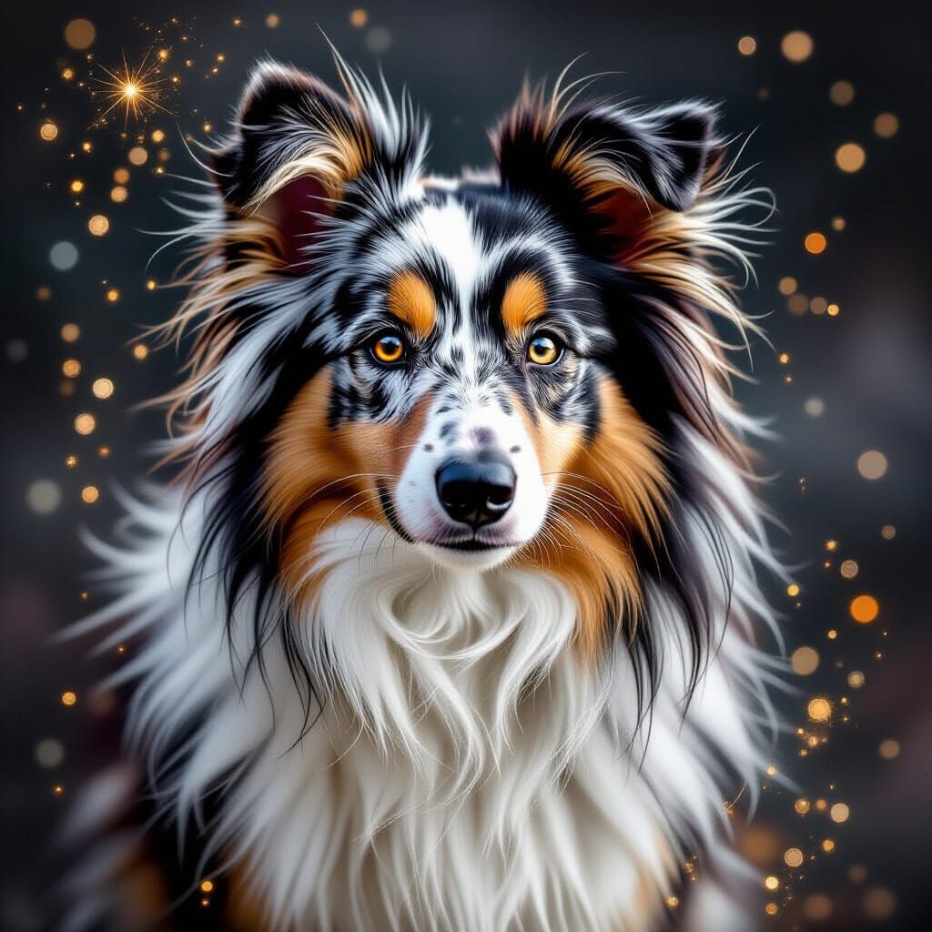Gothic Fantasy Sheltie in a Shimmering Museum