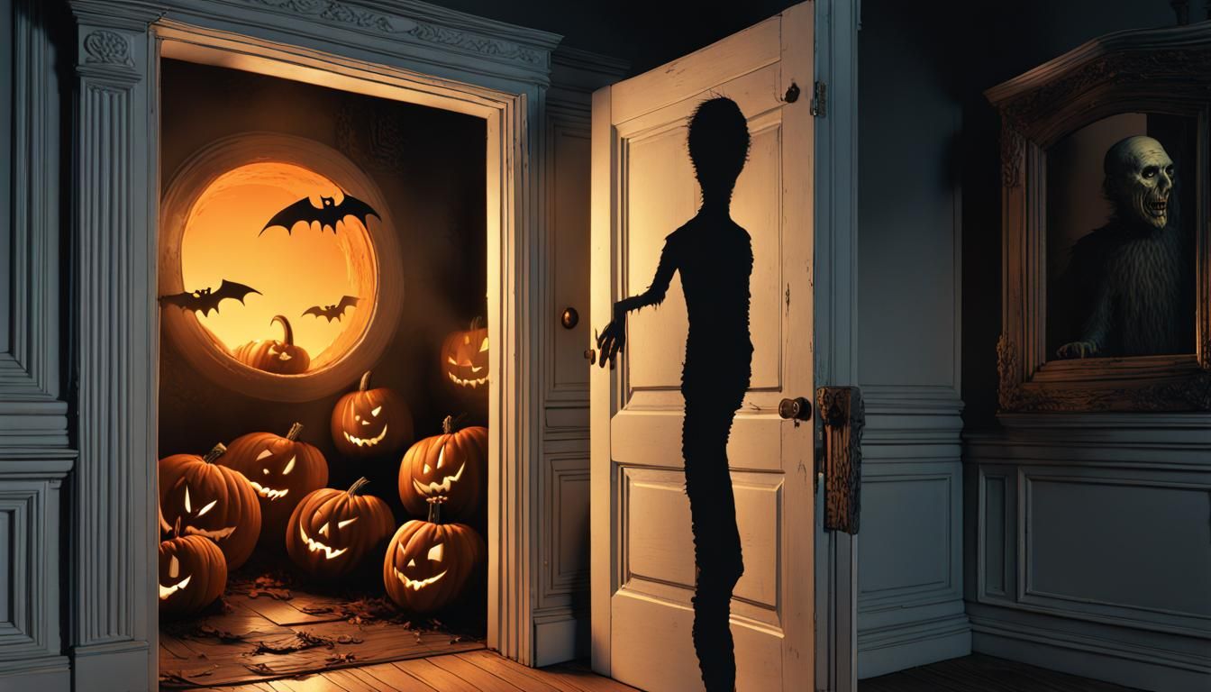 Halloween Decoration Through Doorway in 3D
