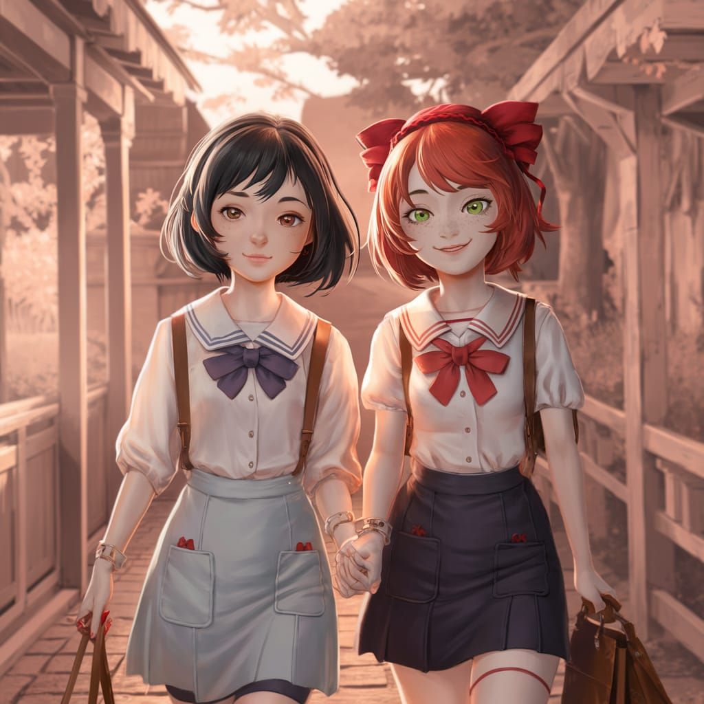 Charming Anime Girls Strolling in Yoyogi Park