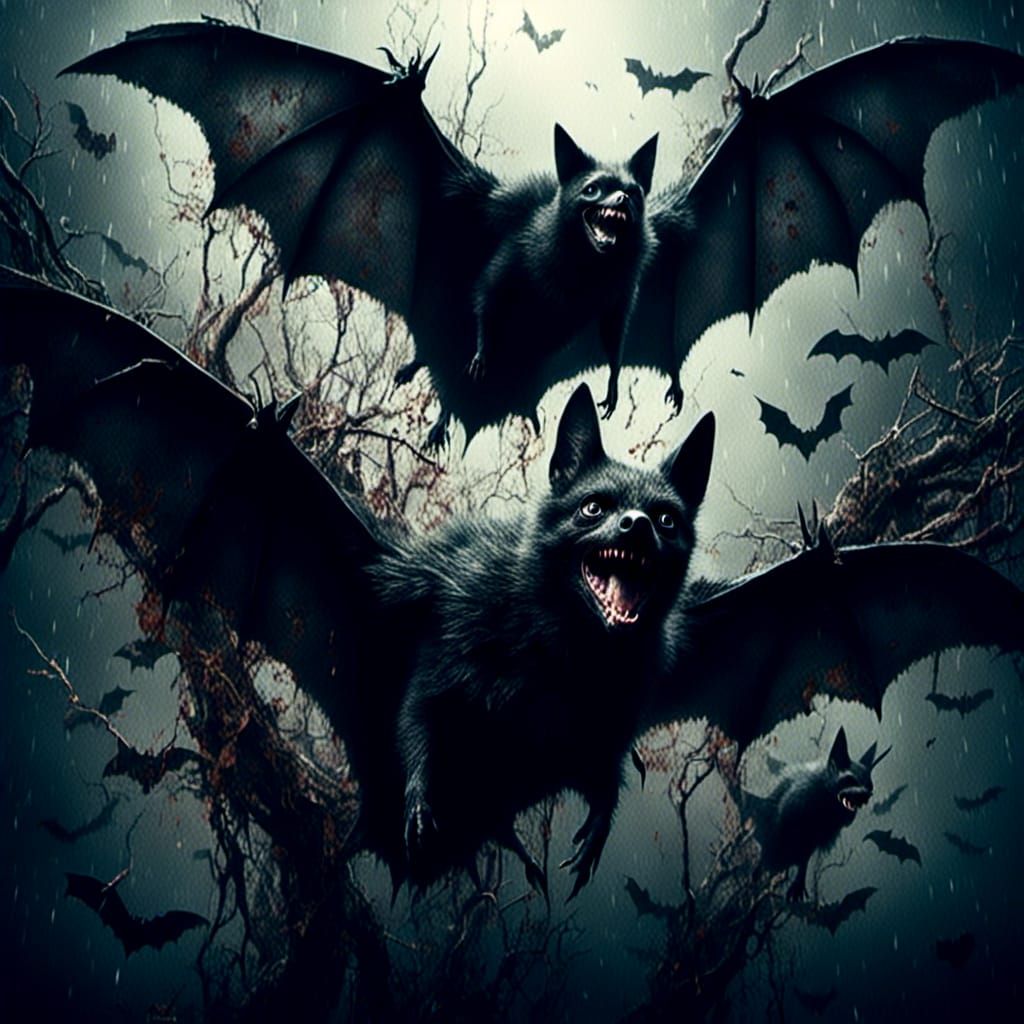 Hyperrealistic Macabre Bats in the Night