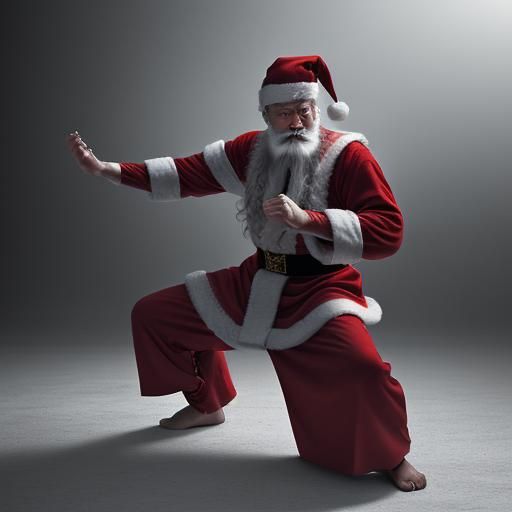 Hyperrealistic Kung Fu Santa in Cinematic Style