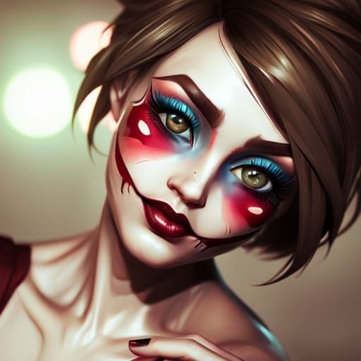 Girly Serial Killer with Clown Makeup, Detailed Portrait
