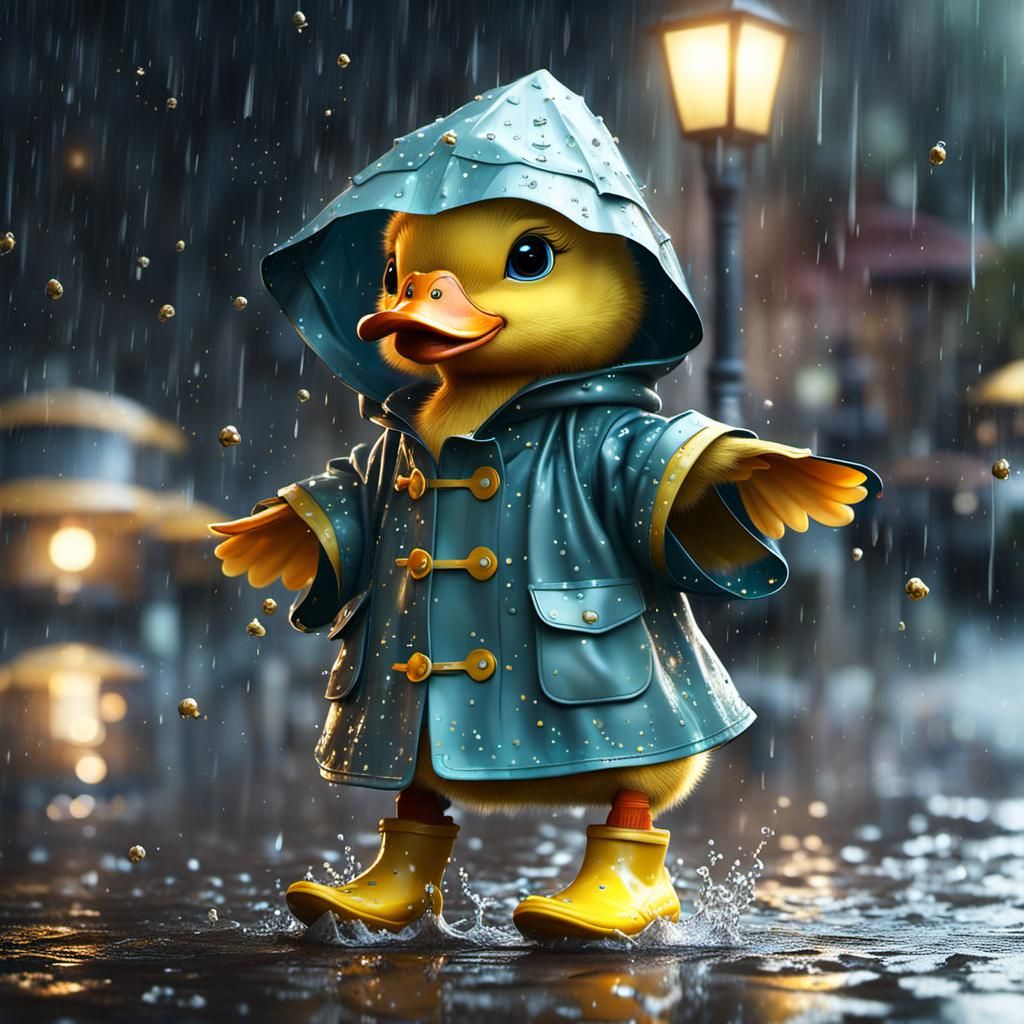 Cute Duckling in Rain Gear, Digital Art