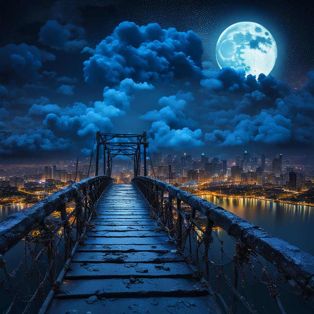 Chang'e on Broken Bridge in Surreal Moonlight