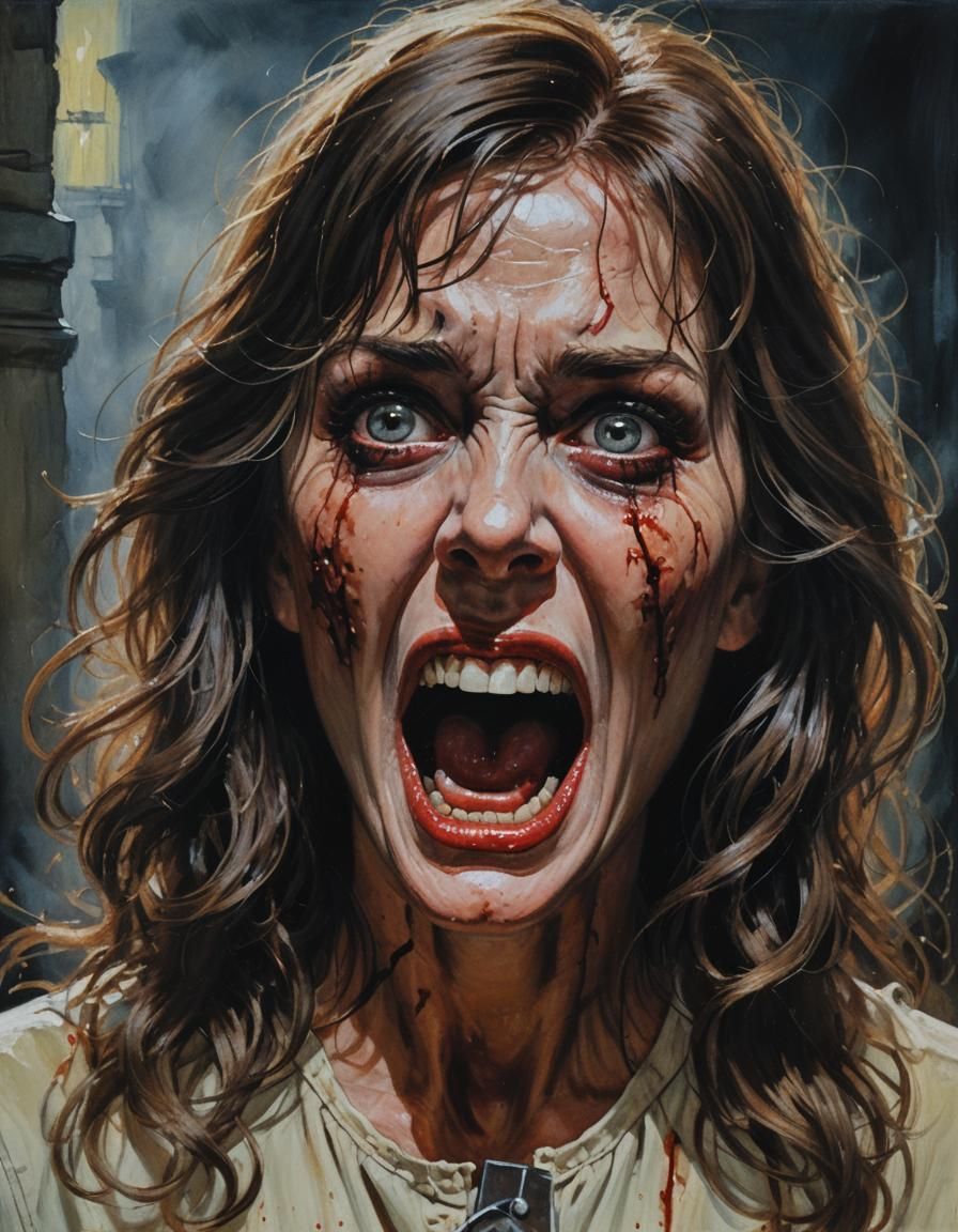 Terrifying Exorcist Portrait in Oil Painting Style