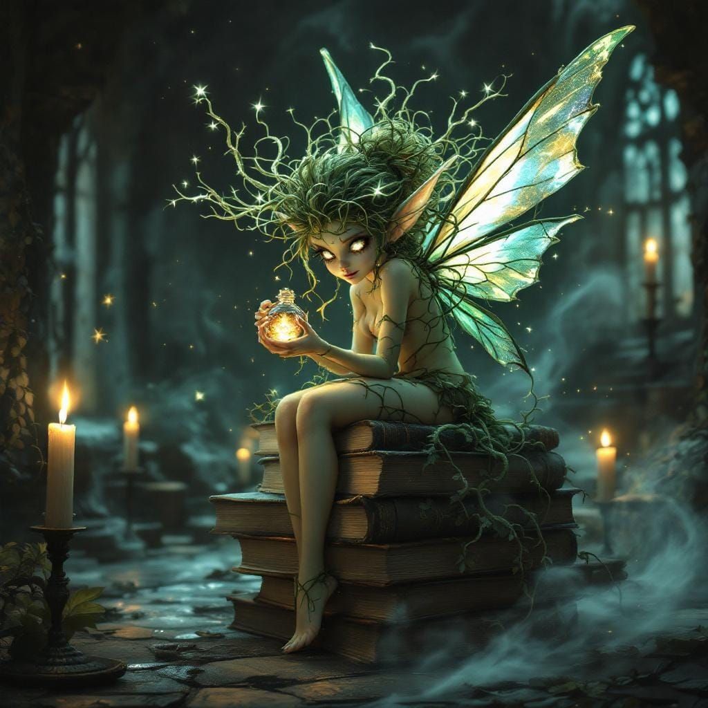 Mischievous Pixie in Gothic Castle, Matte Painting