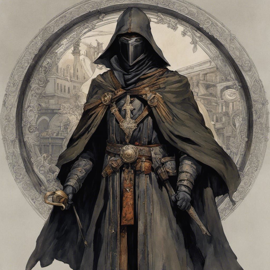 Medieval Plague Doctor in Dark Fantasy Watercolor