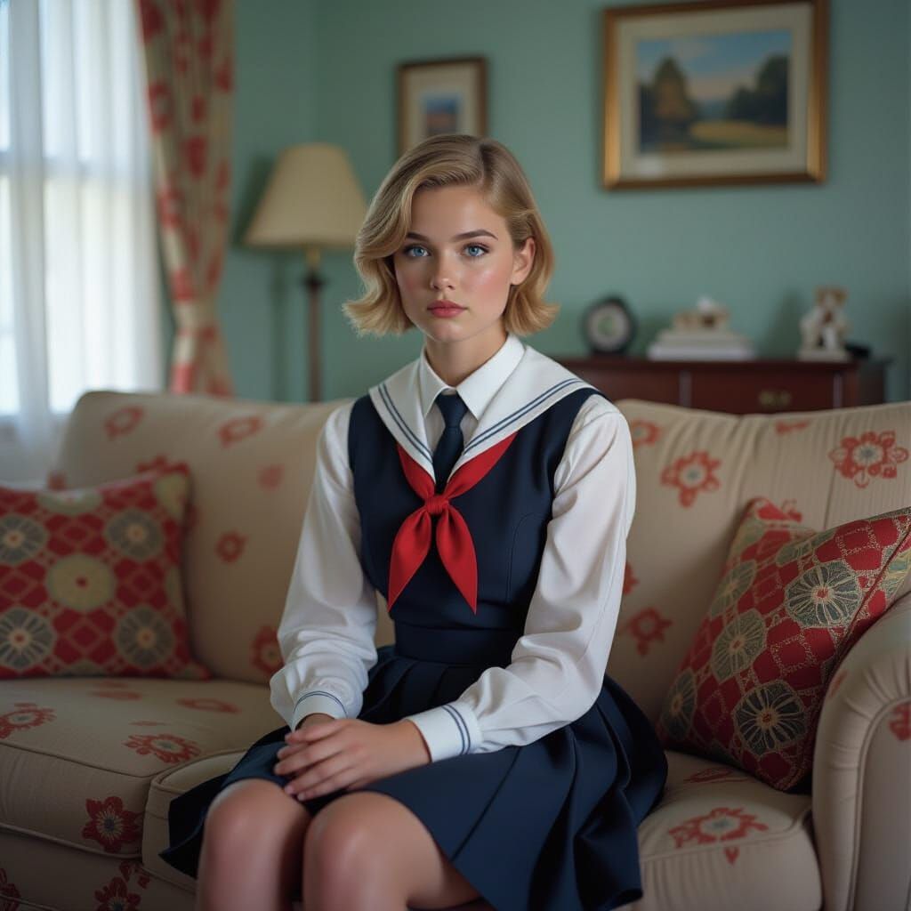 Crossdresser in Schoolgirl Uniform: Cinematic Film Still