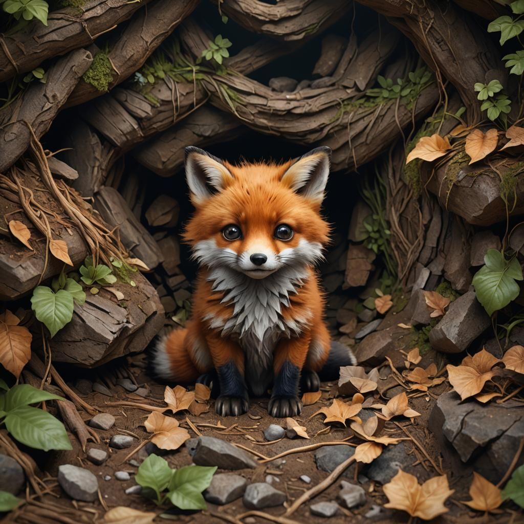 Fluffy Red Fox Cub in Detailed Matte Painting