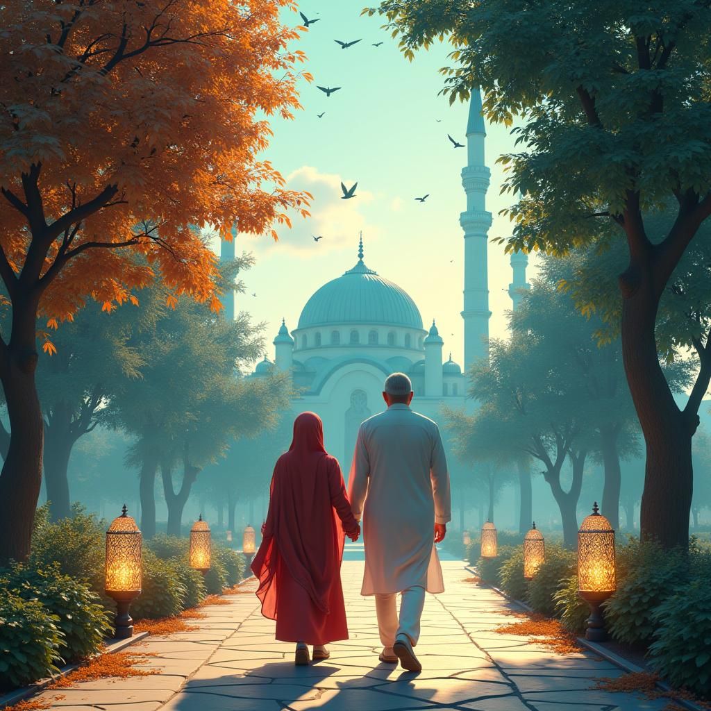Mystical Park Scene with Muslim Couple