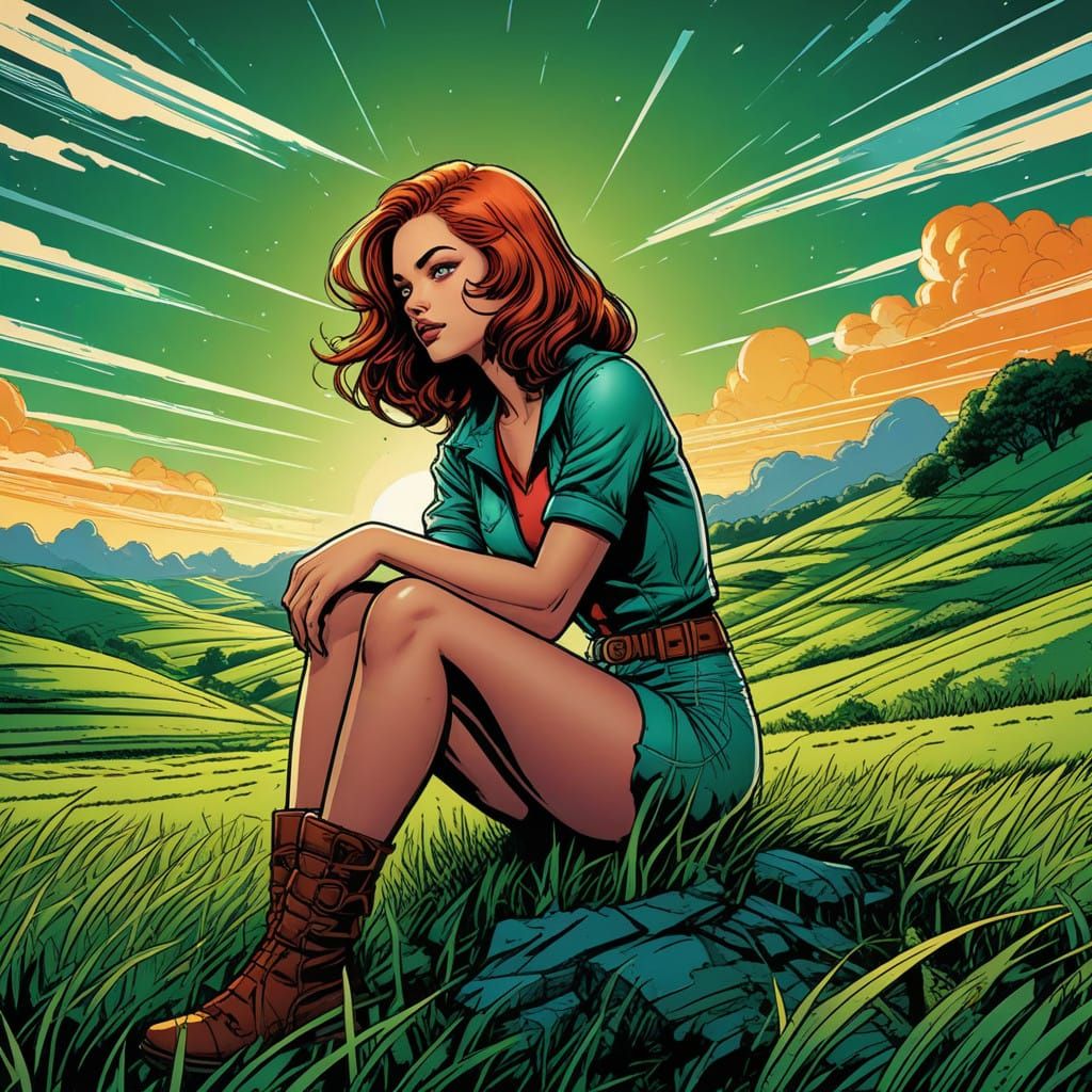 Girl in Dynamic Retro Comic Book Illustration