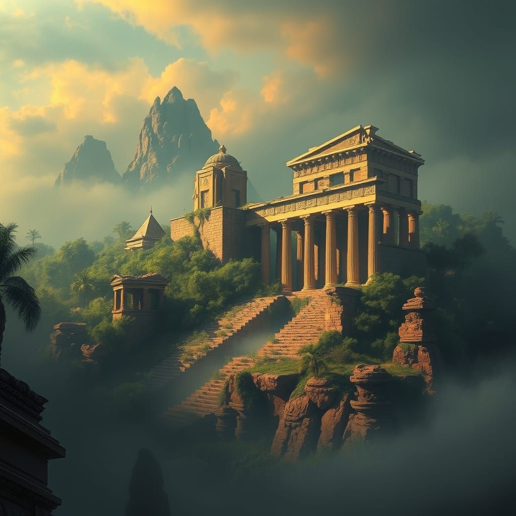 Ancient Greek Atlantis Island in Dreamlike Atmosphere