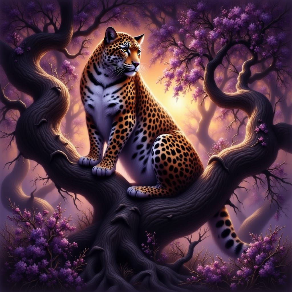 Leopard in Tree: Dark Fantasy Concept Art