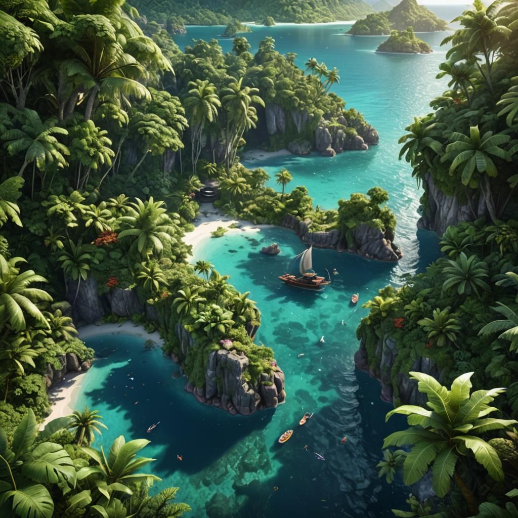 Tropical Island Paradise in Photorealistic Style