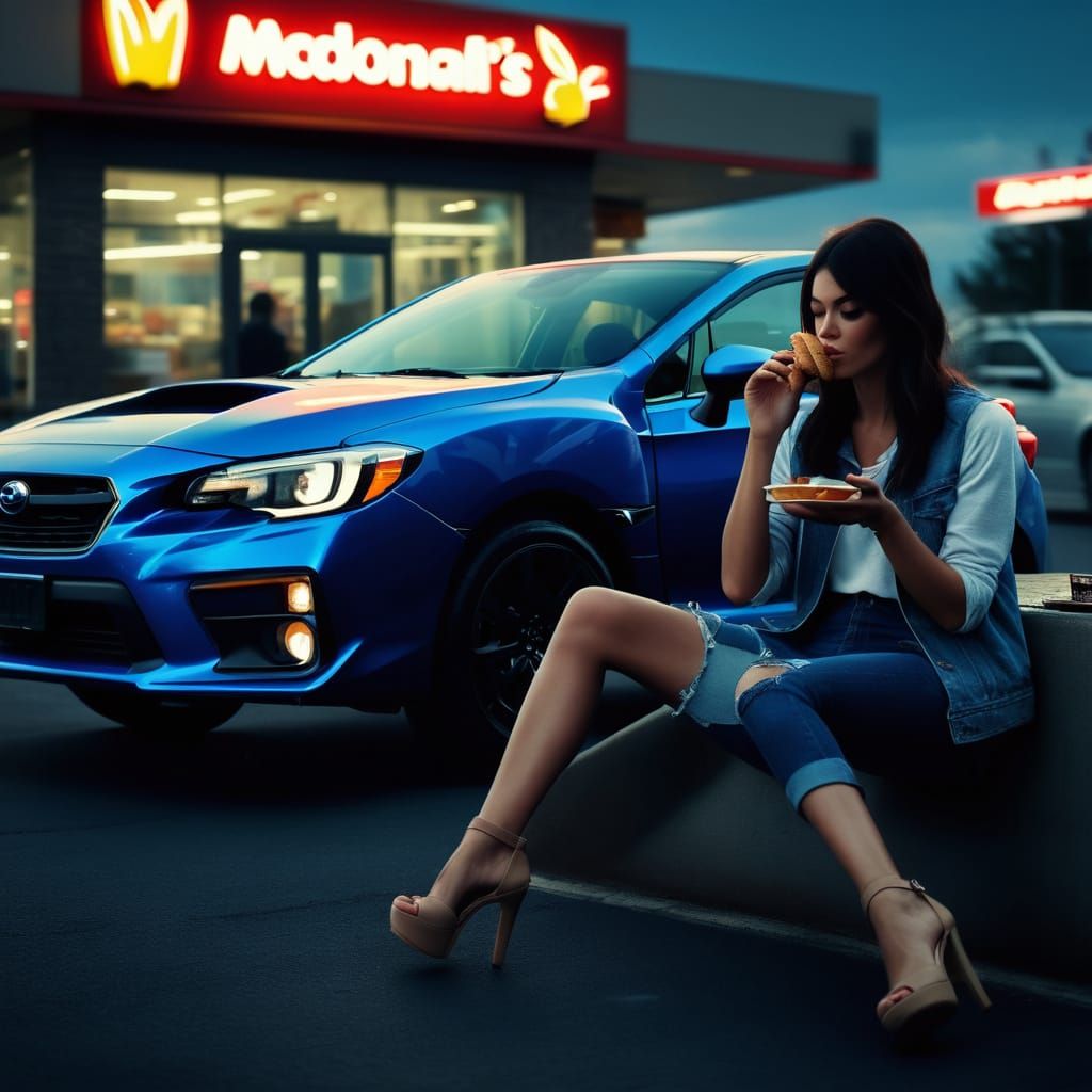 Playboy Models Enjoy McDonald's in a Dark Grey 2013 Subaru W...