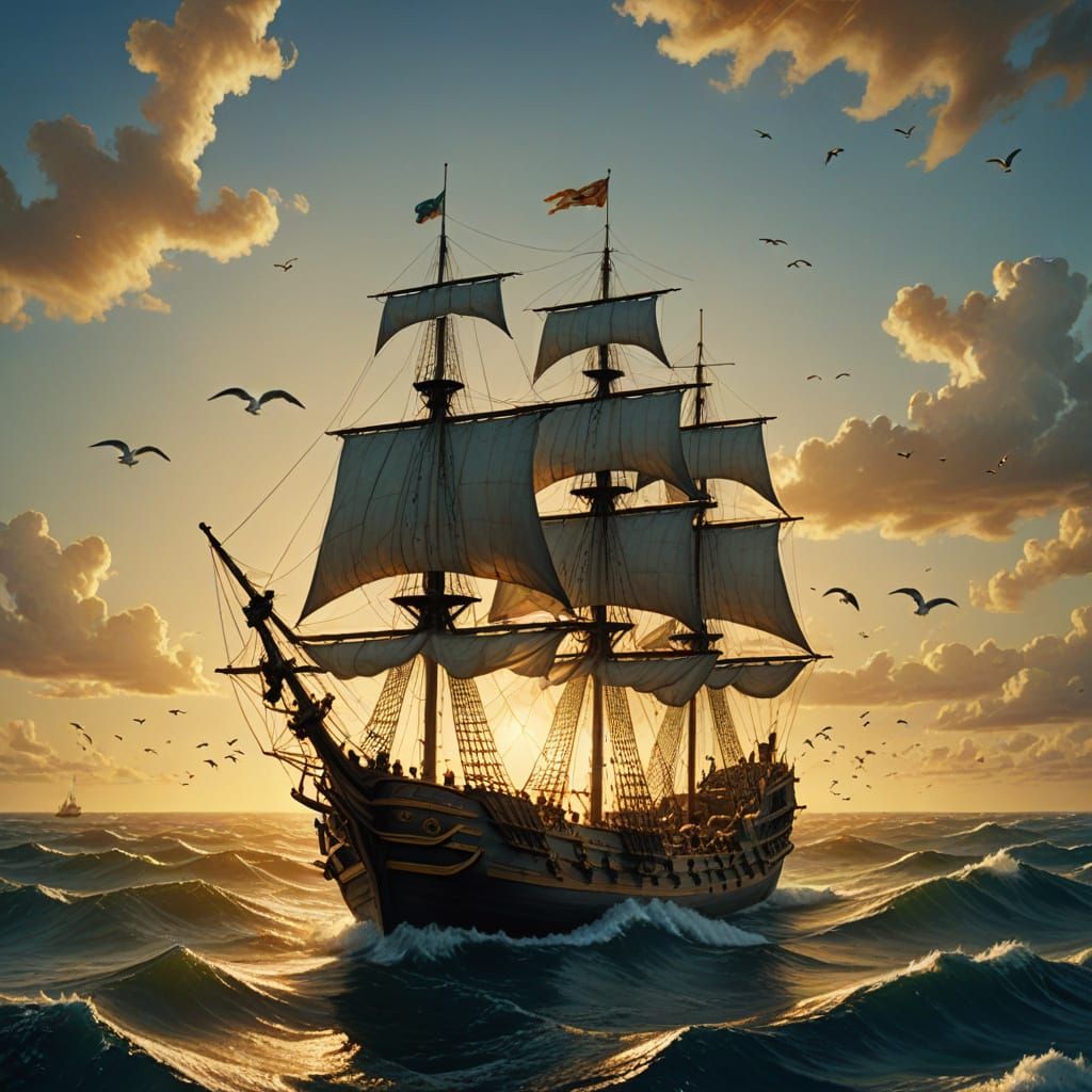 Columbus's Historic Voyage: An Oil Painting Style Scene