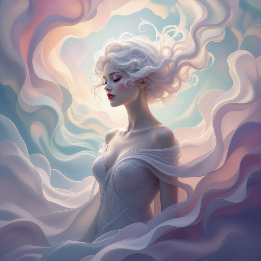Ethereal Figure in Pastel Nebula, Art Nouveau Style