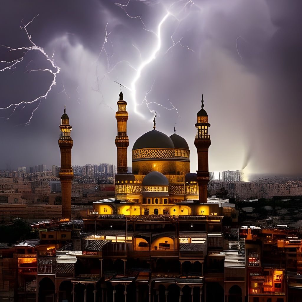 Hyperdetailed Islamic Metropolis in Thunderstorm