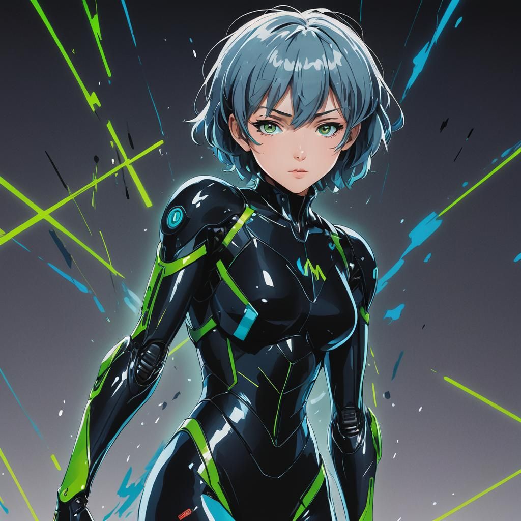 Rei Ayanami in Black Plugsuit: Cel-Shaded Anime