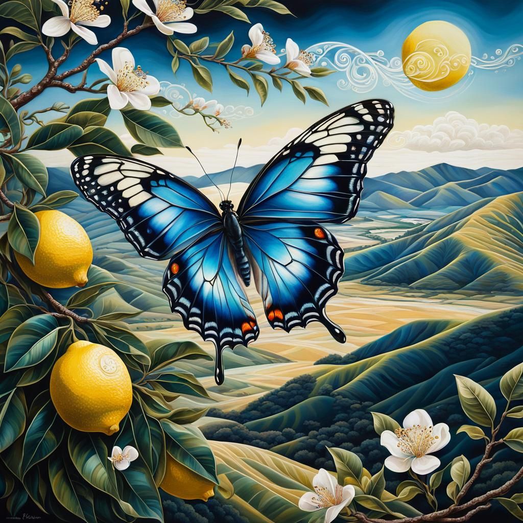 Butterfly Overlooking New Zealand, Digital Acrylic Painting