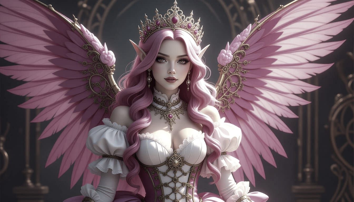 Steampunk Faerie Queen with Cotton Candy Pink Wings