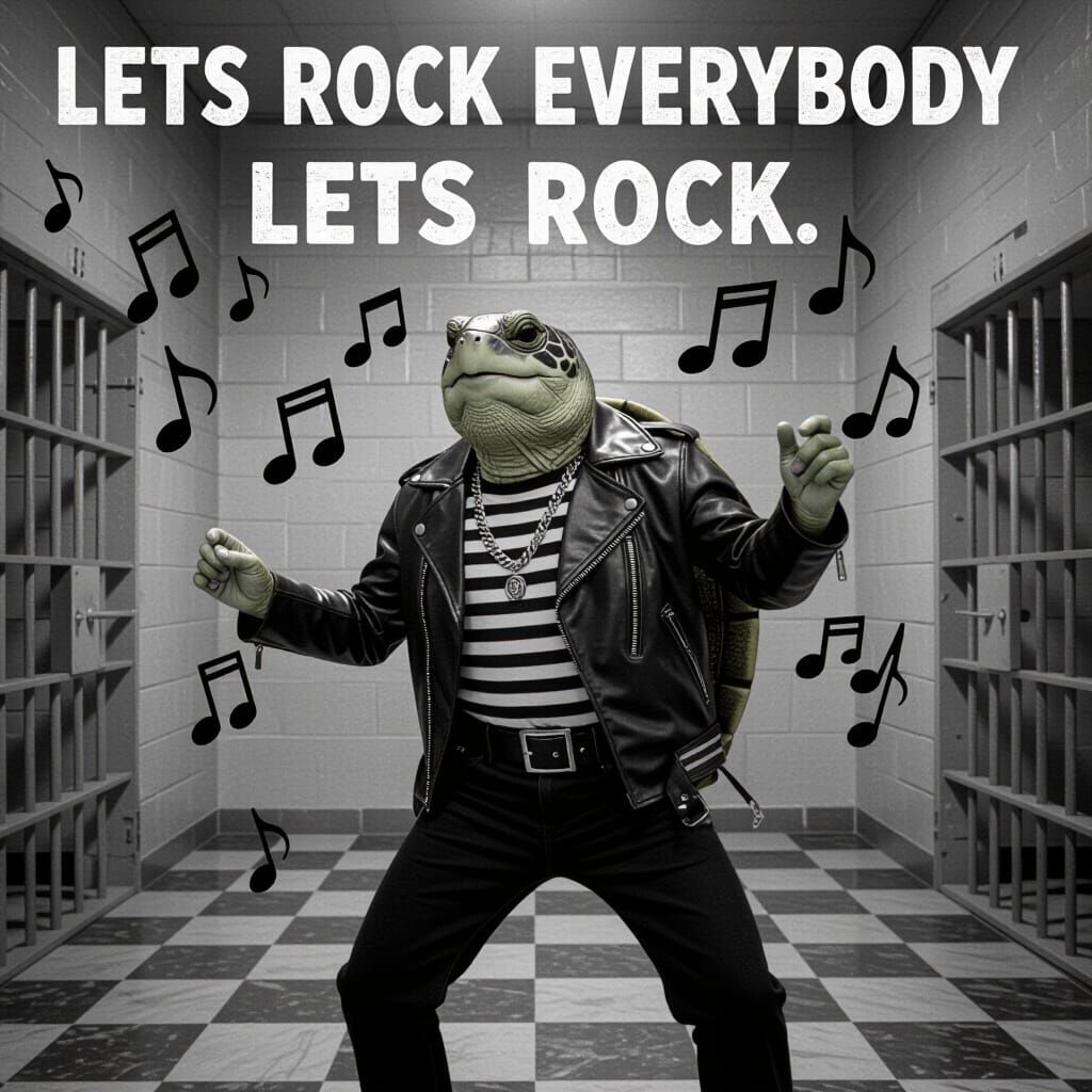 Turtle Elvis Matte Painting in Jail