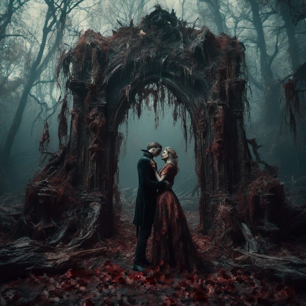Vampire Kiss: Detailed Matte Painting in Deep Color