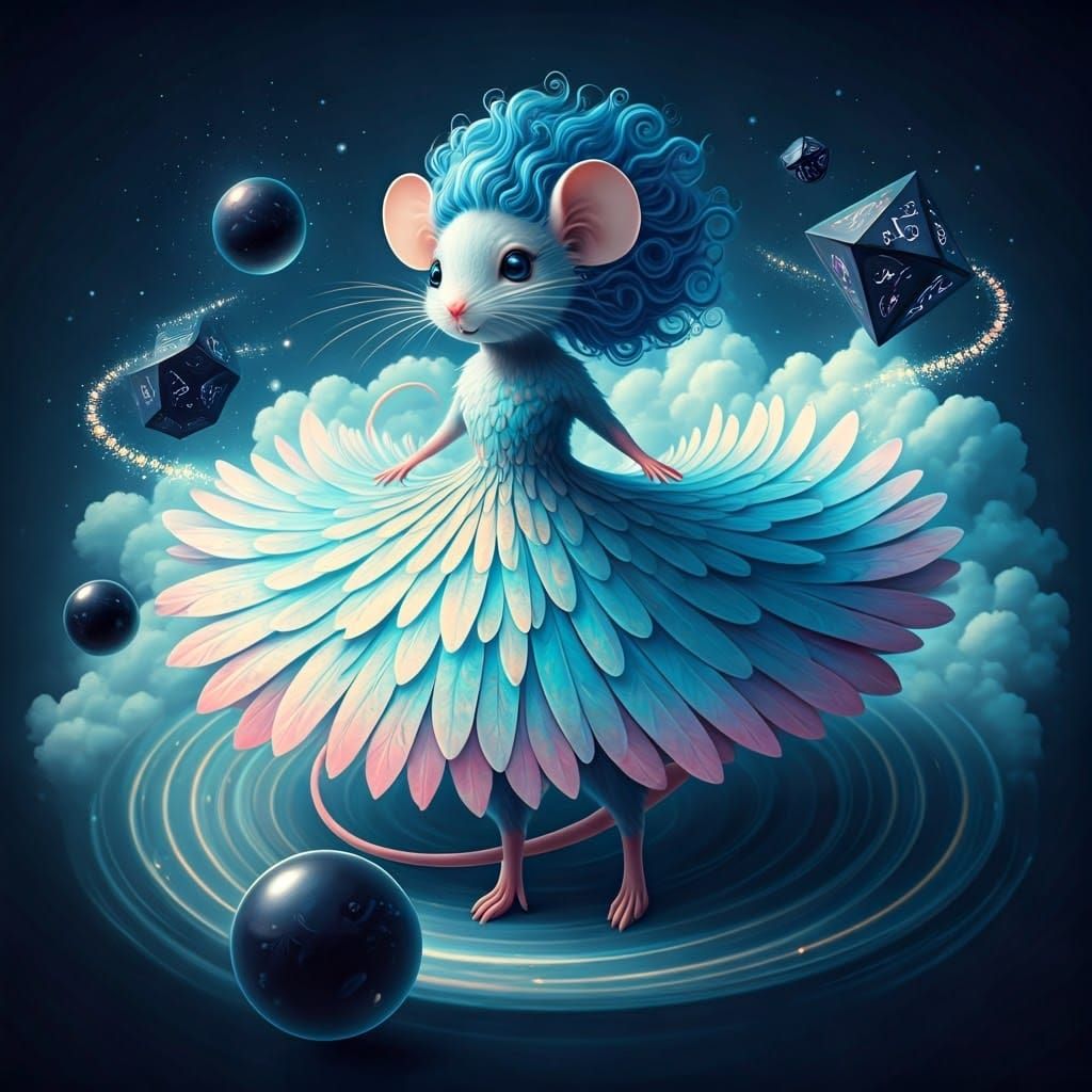 Ethereal Mouse Lady Dancing in Dreamlike Landscape