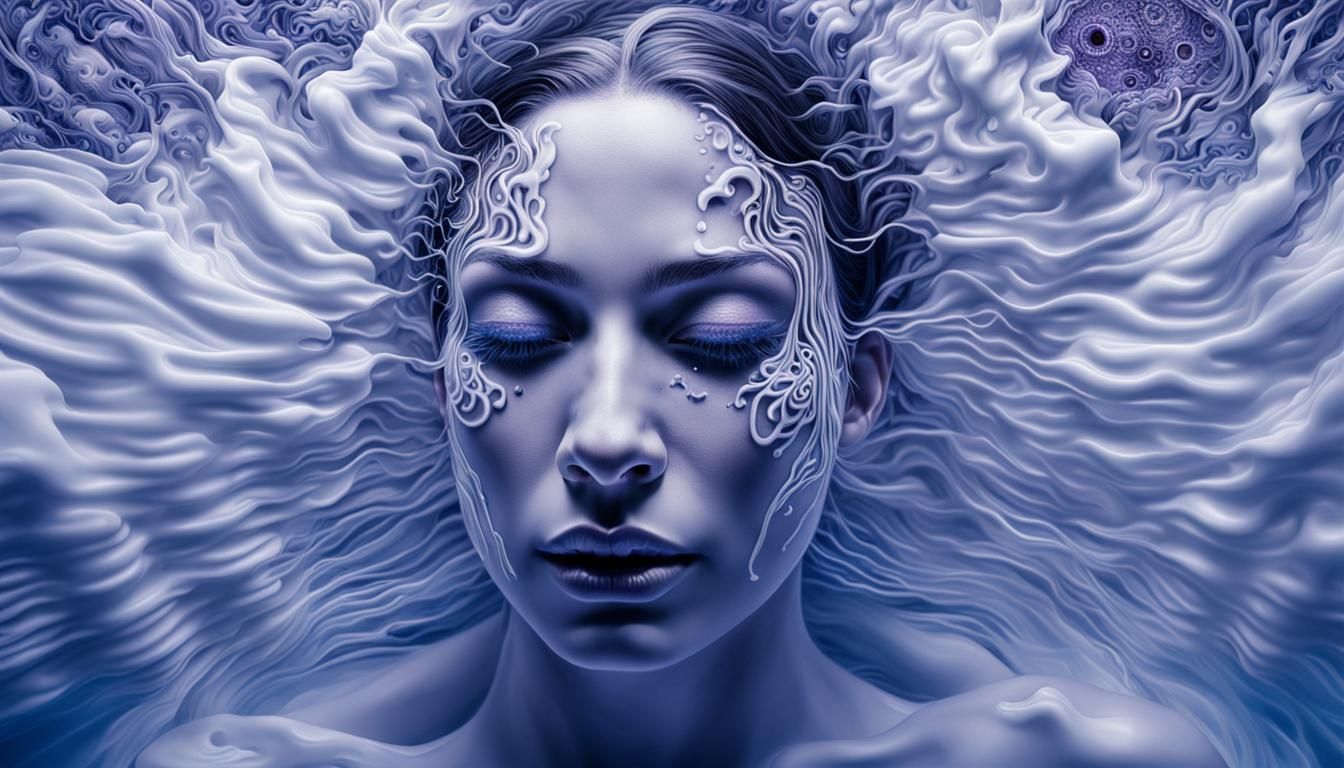 large crying eye creating a waterfall of milk, virus, detail...