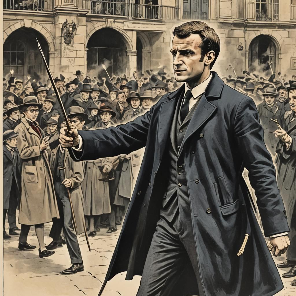 Macron as Harry Potter in 1950s Comic Duel