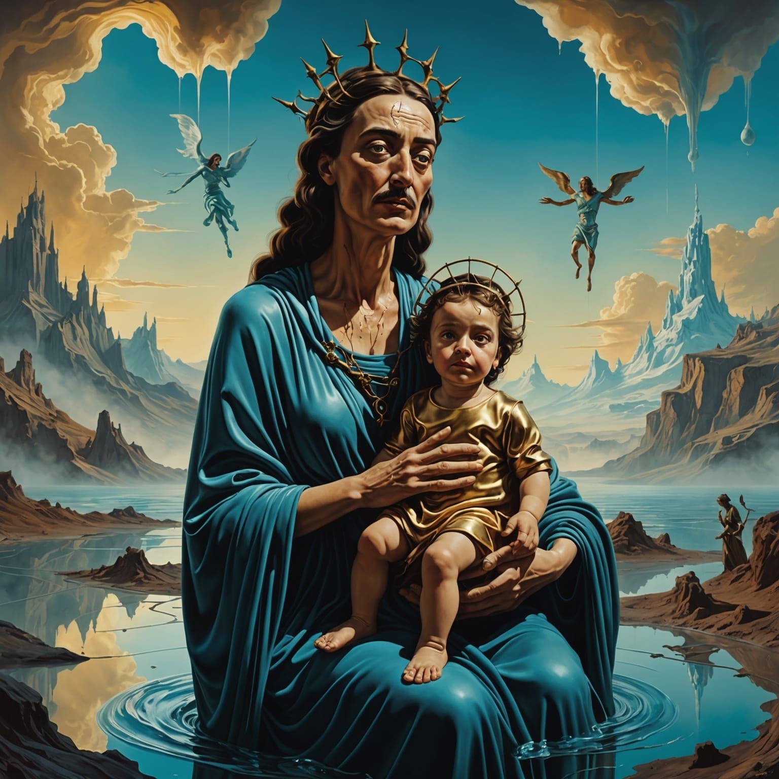 Surreal Mother and Child in Salvador Dali Style