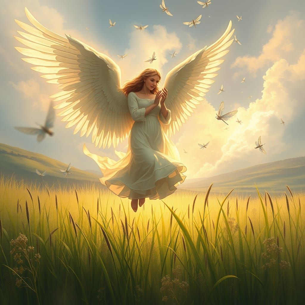 Ethereal Angel in a Misty Irish Field