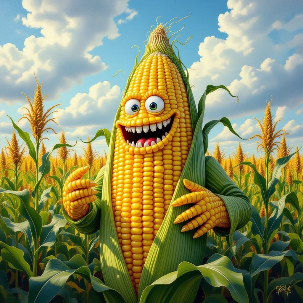 Corn Monster in Cornfield Oil Painting