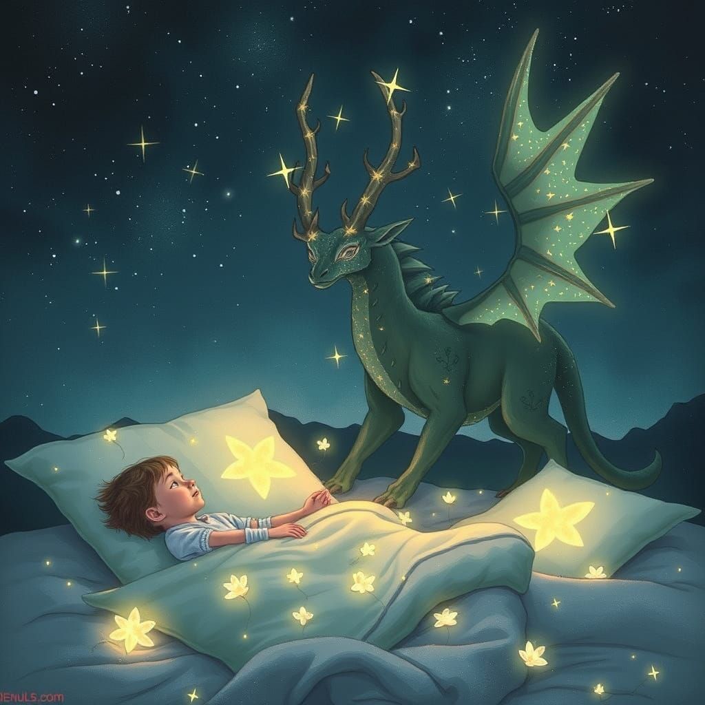 Ethereal Star-Antlered Beast Visits Dreamer