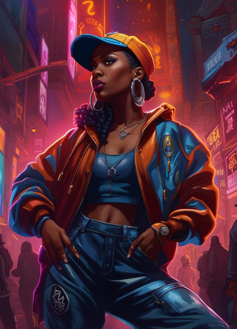 Woman in Hip Hop Style: Detailed Matte Painting
