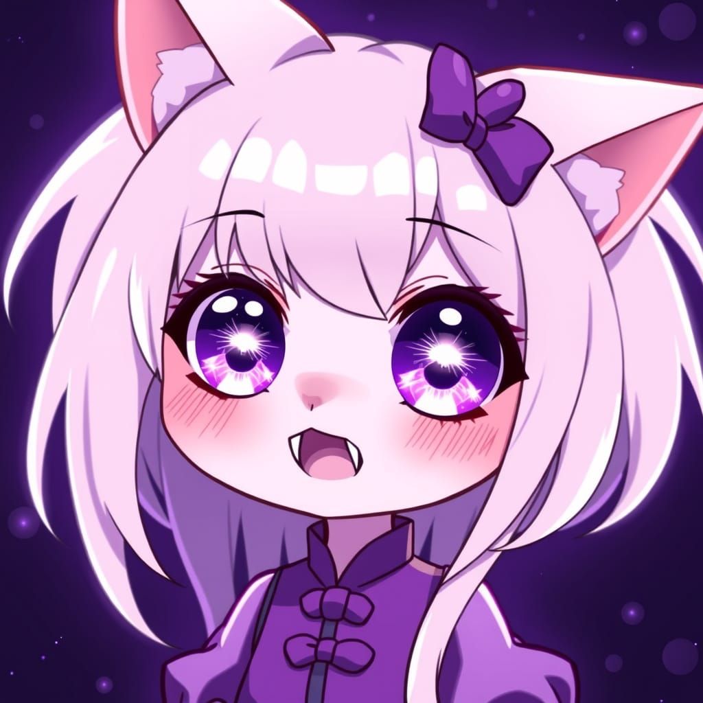 Sparkling Anime Catgirl in Deep Purple