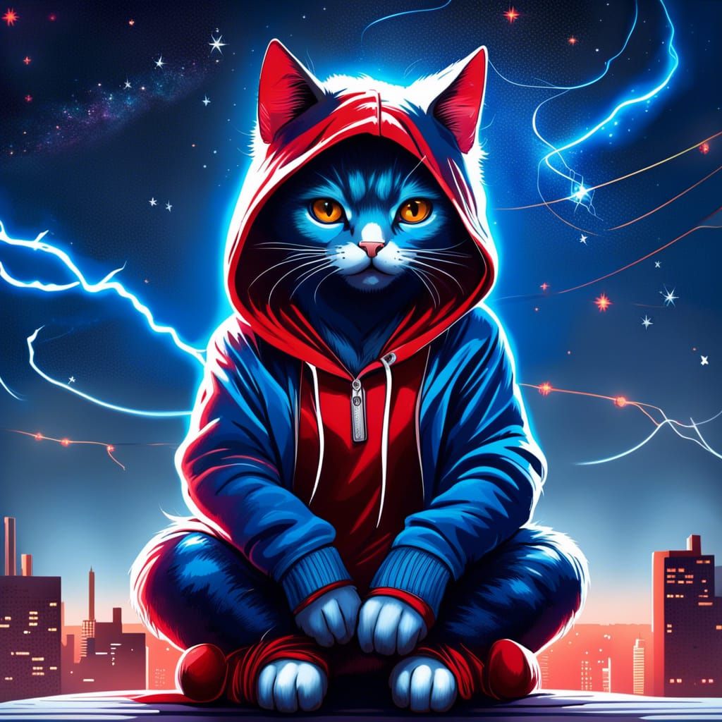 Psychic Cat in Apocalyptic Starry Night