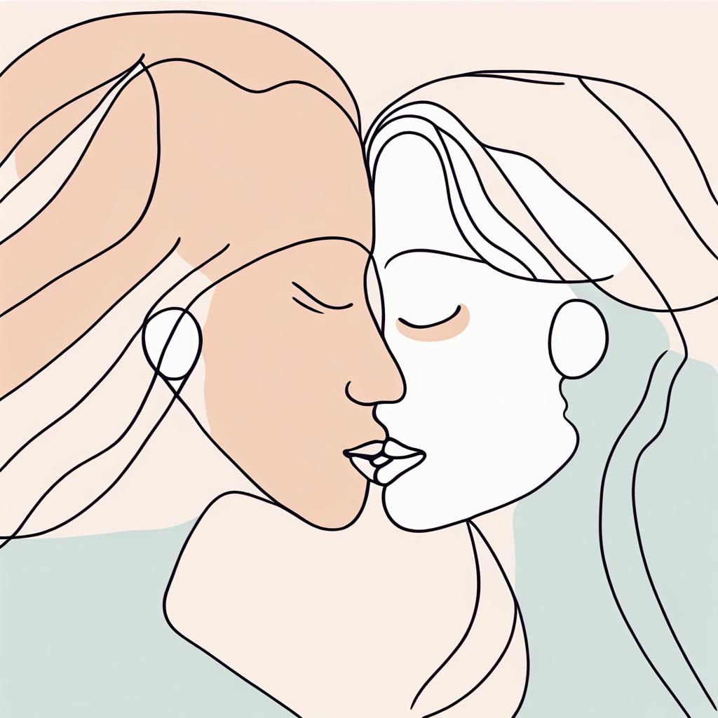 Minimalist Abstract Kiss Line Drawing in Soft Colors